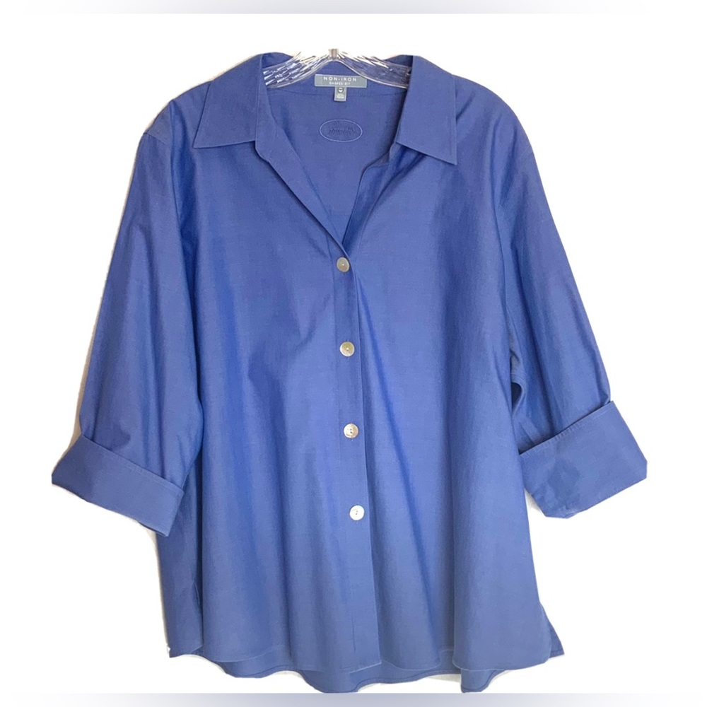 Foxcroft Non-iron Button Up Blouse Top Periwinkle Blue Womens Size 20W Shaped
